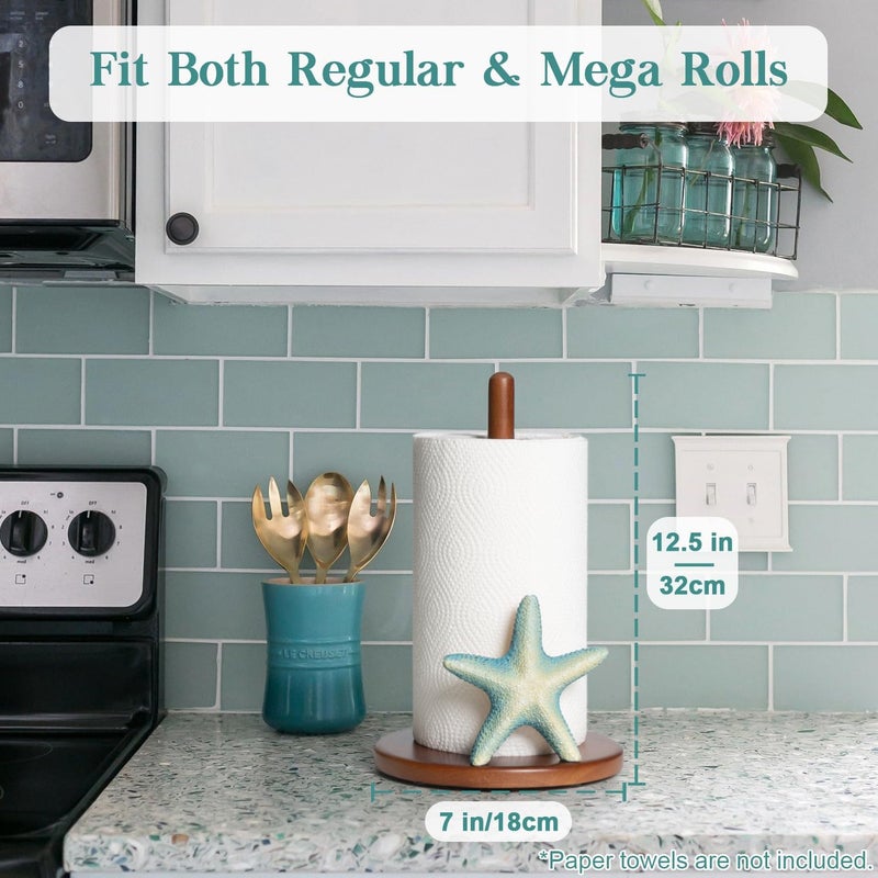 YLOVAN Starfish Paper Towel Holder - Decorative Paper Towel Holder Countertop Retro Coastal Kitchen Decor Starfish Unique Beach House Gifts for Women Cute Ocean Themed Decor for Home Nautical Wood Aesthetic - Image 3